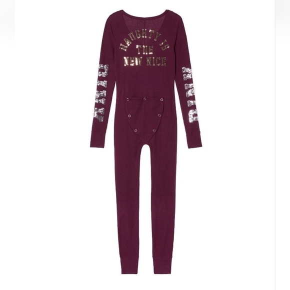PINK Victoria's Secret Burgundy Pajama Onesie - Picture 3 of 14
